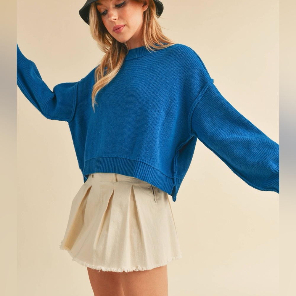 AEMI + CO, Blue Regina Boxy Knit Pullover Sweater,s m l.